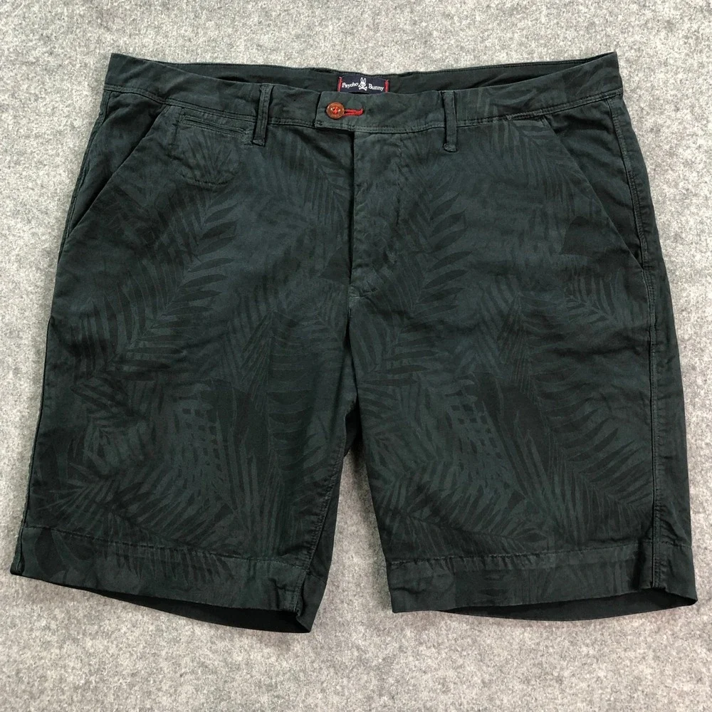 Psycho Bunny Mens Chino Shorts 38 Navy Blue Tropical Print Stretch Classic Fit - Picture 1 of 13